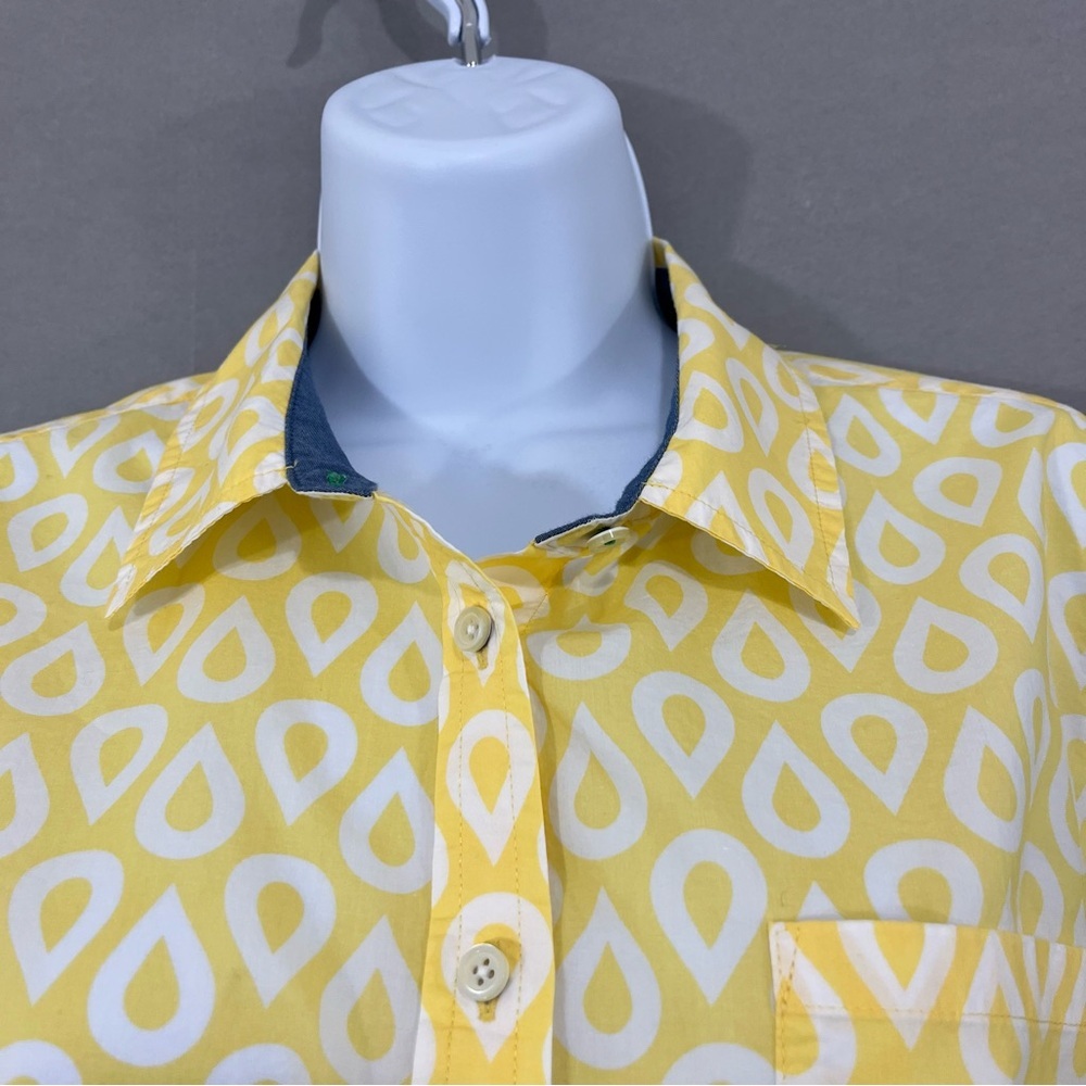 Talbots Yellow Print Button Front Roll Tab Sleeve… - image 2